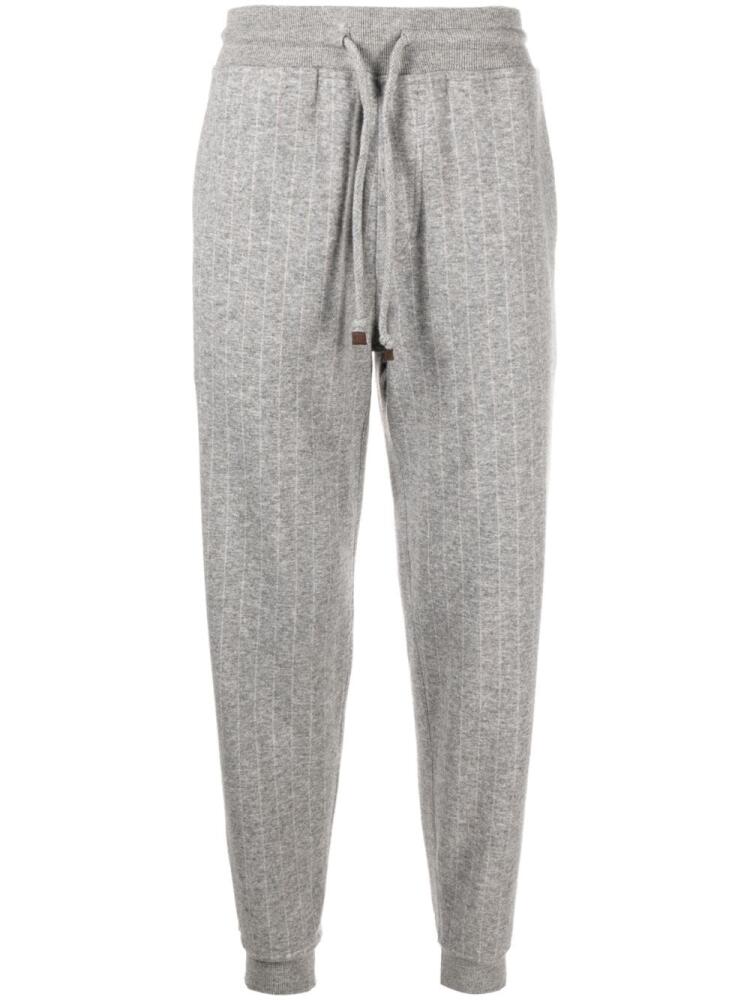 Brunello Cucinelli striped cashmere-blend track pants - Grey Cover