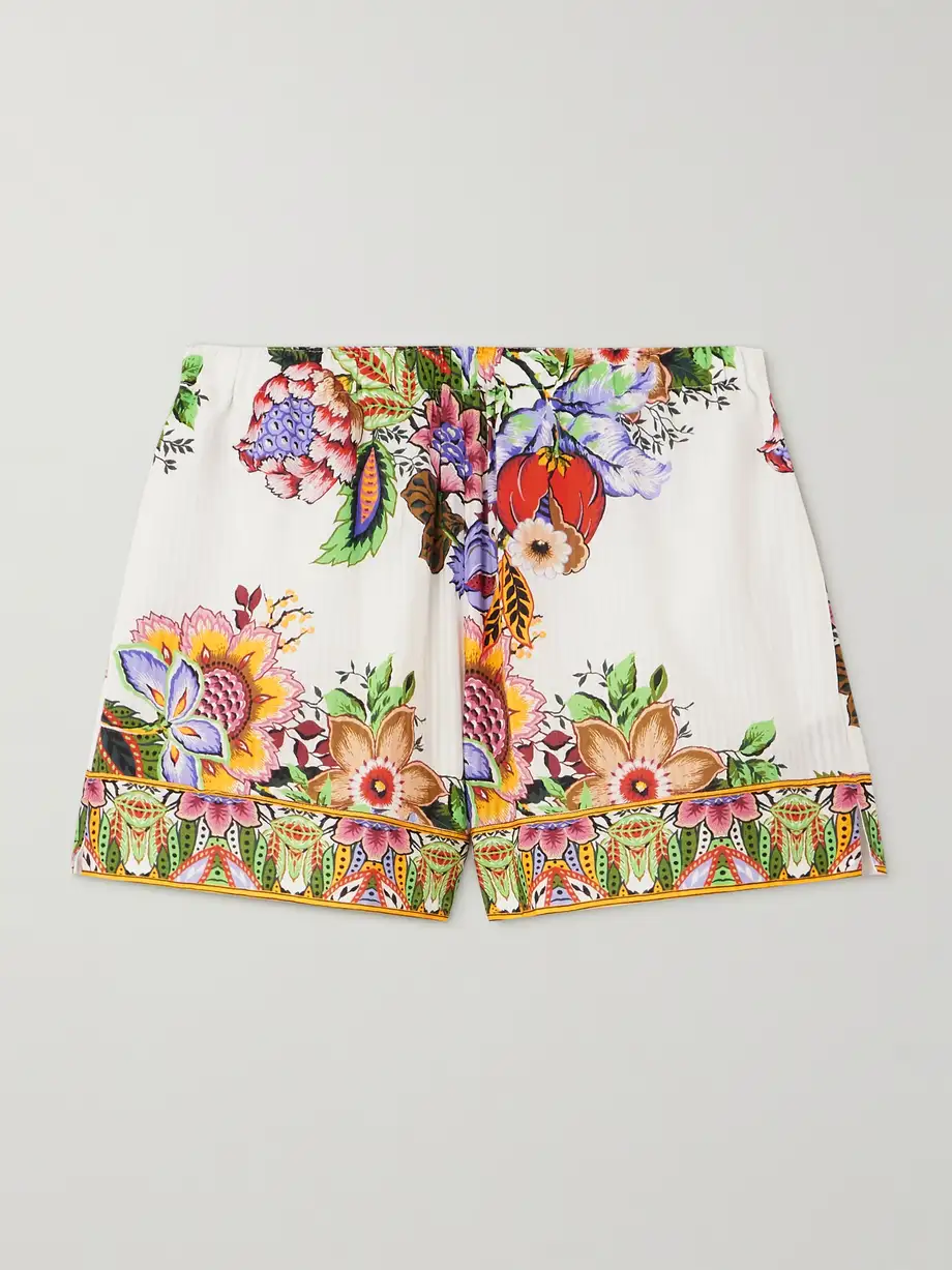 Etro - Floral-print Cotton And Silk-blend Shorts - White Cover