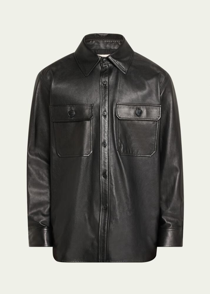 Saint Laurent Men's 2-Pocket Leather Overshirt Cover