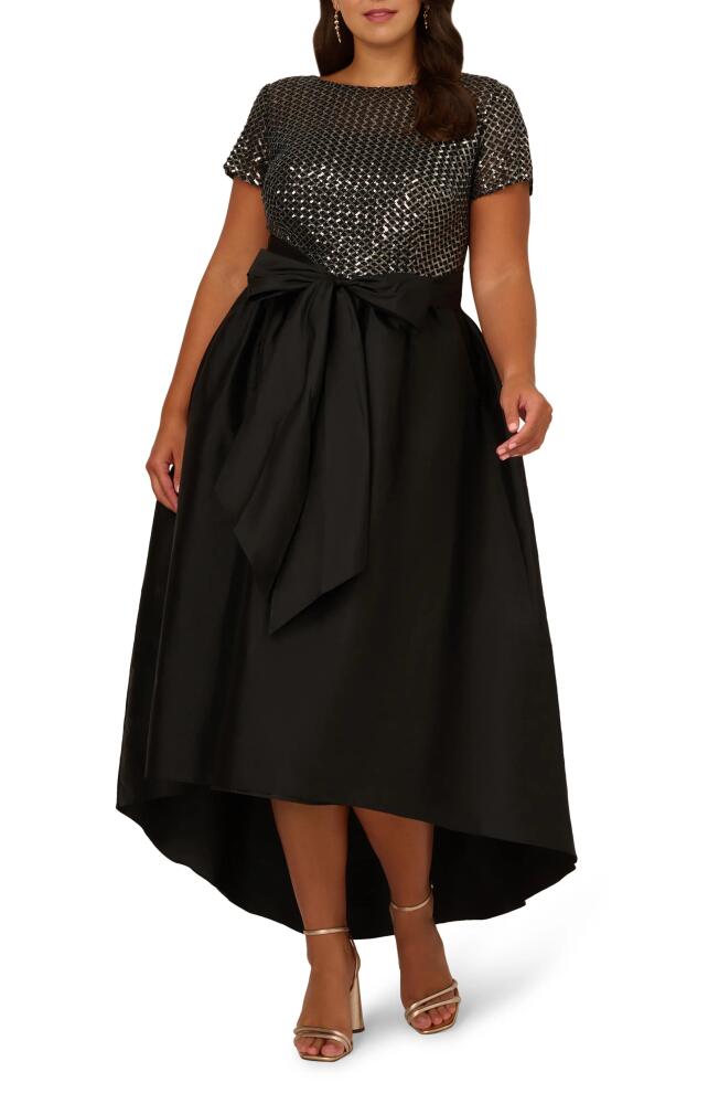 Adrianna Papell Sequin Bodice High-Low Taffeta Gown in Black/Gunmetal Cover