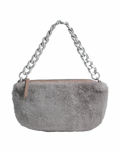 Les Visionnaires Livia Chain Furry Woman Handbag Grey Lambskin, Bovine leather Cover