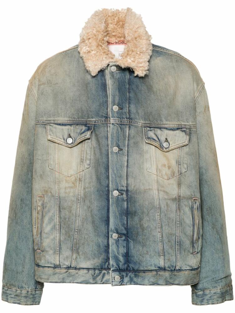 Acne Studios shearling-collar distressed denim jacket - Blue Cover