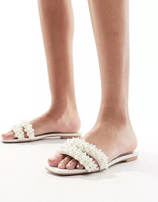 Be Mine Bridal Kiely pearl embellished flat sandals in ivory-White Cover