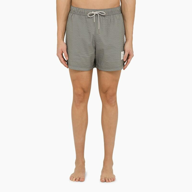 Thom Browne Med grey striped swim shorts Cover