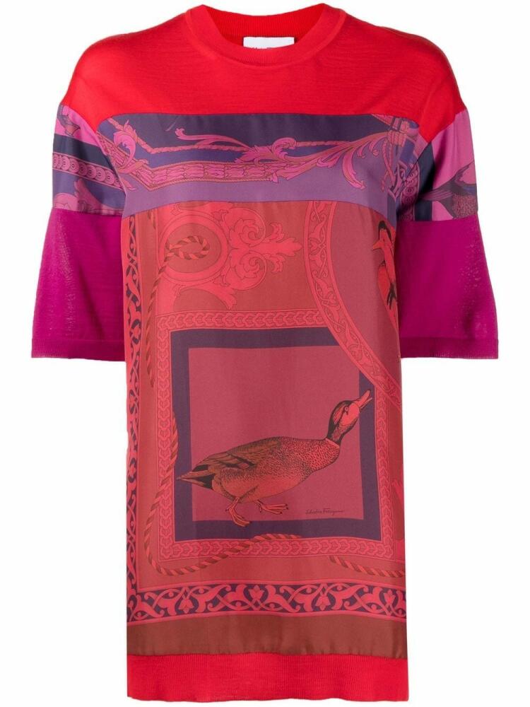 Ferragamo heritage-print long T-shirt - Red Cover