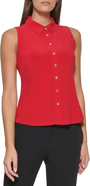 Tommy Hilfiger Sleeveless Point Collar Blouse (Scarlet) Women's Clothing Cover