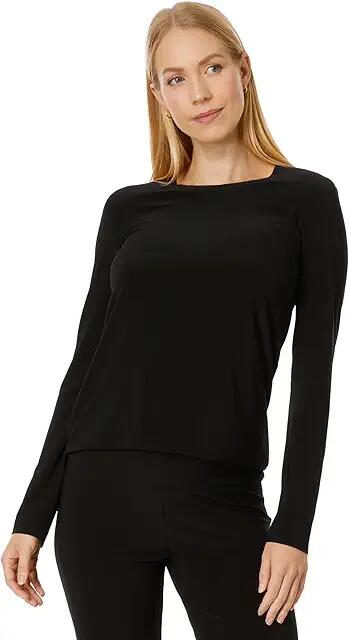 Norma Kamali Long Sleeve Crew Top (Black) Women's Clothing Cover