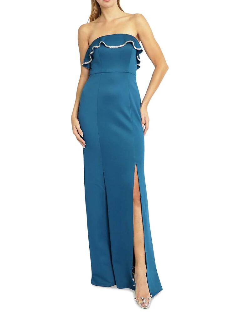 Rene Ruiz Collection Women's Strapless Ruffle Fit & Flare Gown - Dark Teal Cover