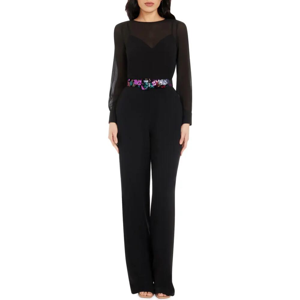 Dress the Population Pilar Belted Jumpsuit in Black Multi Cover