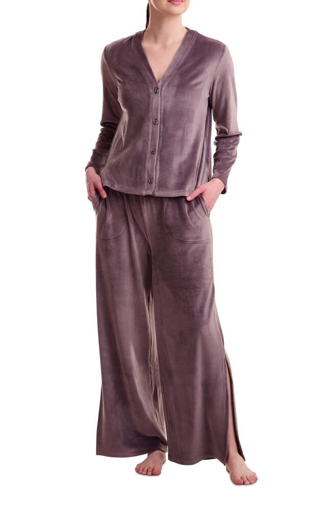 Splendid Long Sleeve Wide Leg Velour Pajamas in Shark Cover