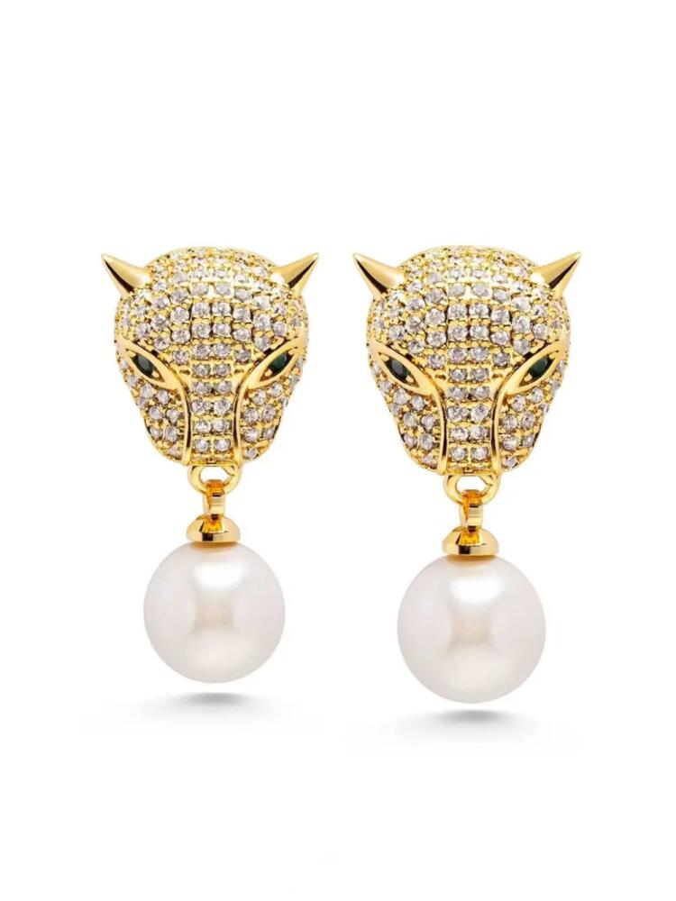 Nialaya Jewelry gold plated Panther pearl drop earrings Cover