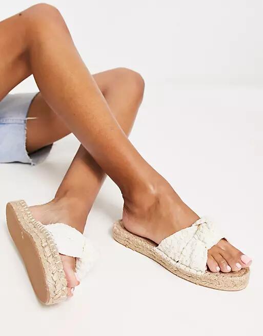 ASOS DESIGN Jade knotted espadrille mules in natural-White Cover