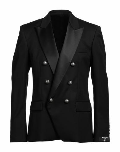 Balmain Man Blazer Black Wool, Polyester, Silk Cover