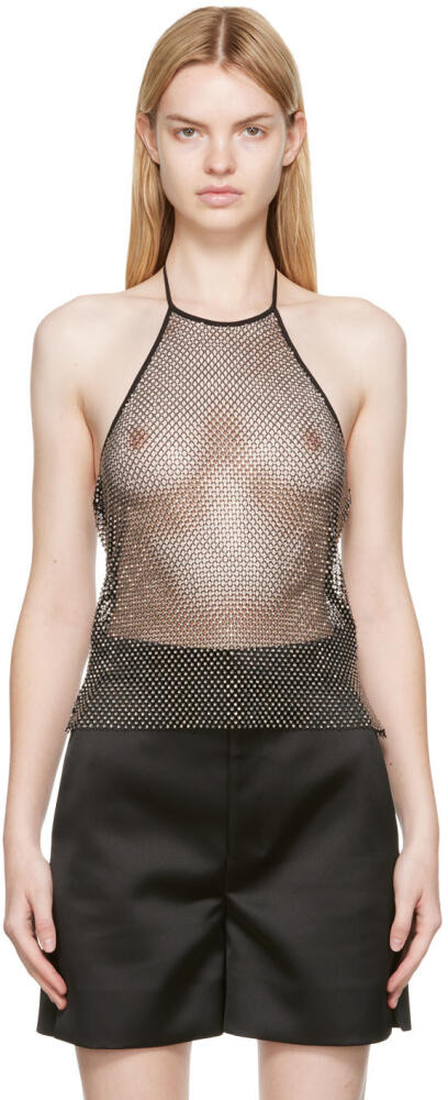 AMI Paris Black Rhinestone Fishnet Tank Top Cover