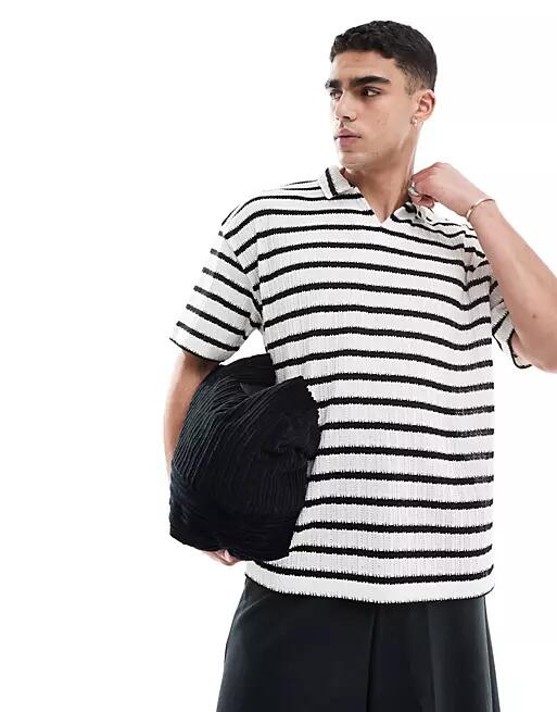 ASOS DESIGN oversized polo shirt with notch neck in texture stripe-Multi Cover