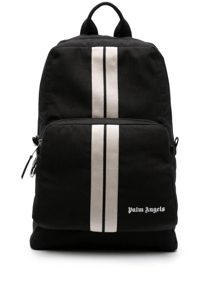 Palm Angels logo-embroidered striped backpack - Black Cover