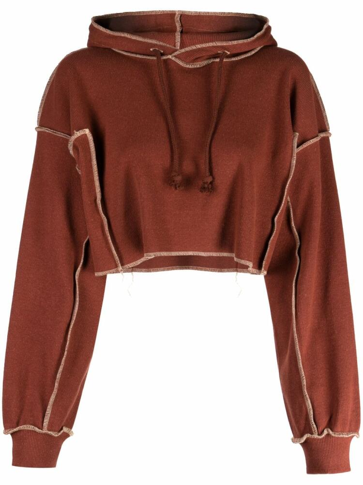 Baserange exposed-seam fine-ribbed cropped hoodie - Red Cover