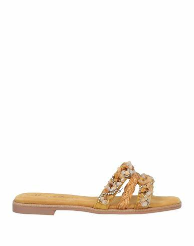 Alma En Pena. Woman Sandals Mustard Natural raffia, Leather Cover