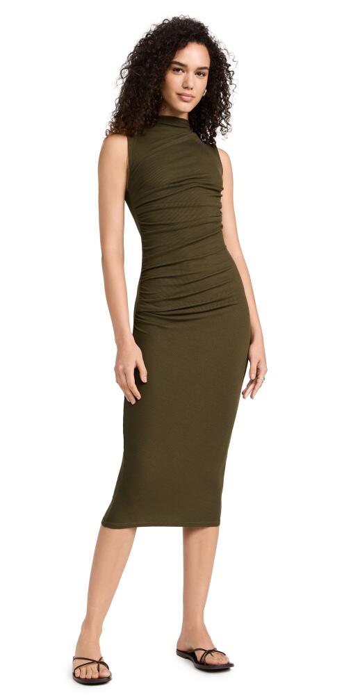 Enza Costa Silk Knit Sleeveless Twist Midi Dress Army Green Cover