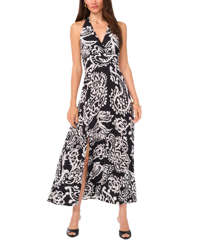 Vince Camuto Women's Sleeveless Printed Halter Maxi Dress - Rich Black Cover