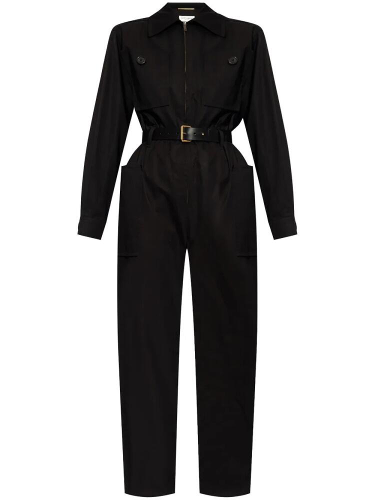 Saint Laurent belted cotton jumpsuit - Black Cover