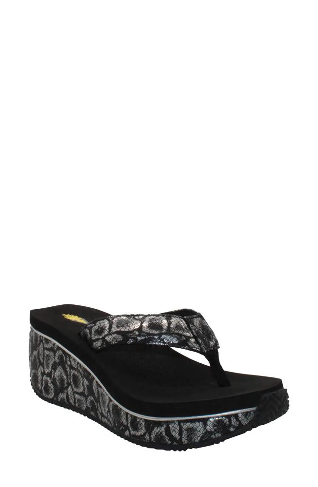 Volatile Frappachino Wedge Flip Flop in Black Python Cover