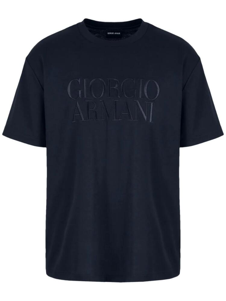 Giorgio Armani logo-embroidered cotton T-shirt - Blue Cover