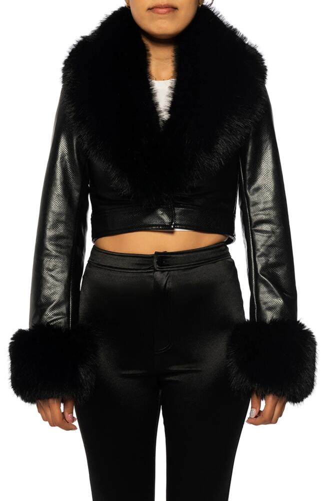 AZALEA WANG Gisele Faux Fur Trim Faux Leather Crop Jacket in Black Cover