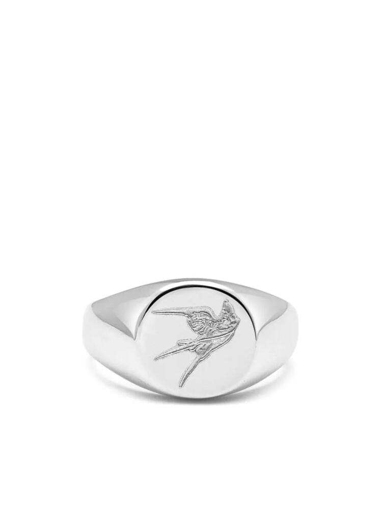 Nialaya Jewelry bird-engraved signet ring - Silver Cover