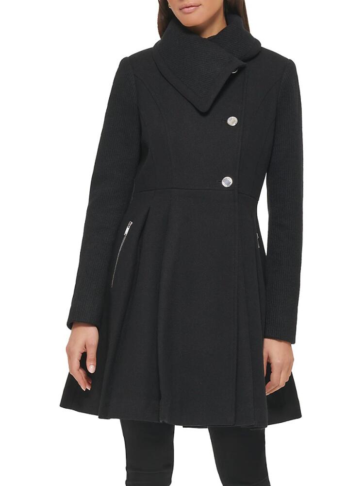 Guess Women's Pleated Wool Blend Flared Coat - Black Cover