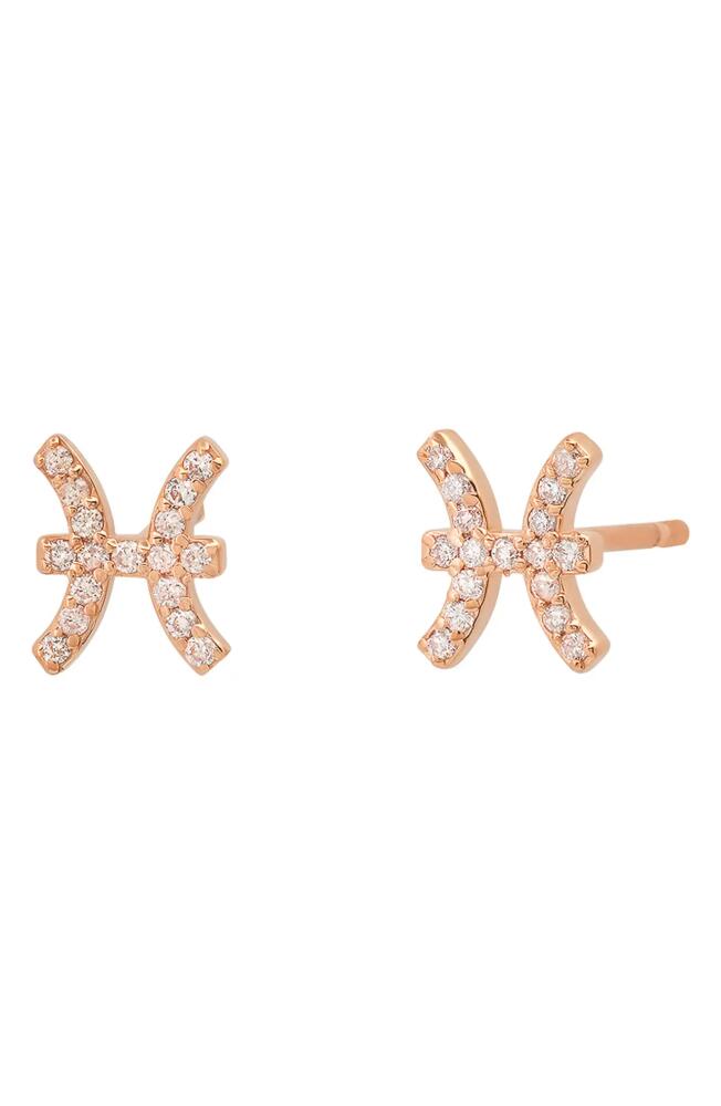 BYCHARI Zodiac Diamond Stud Earrings in 14K Rose Gold - Pisces Cover