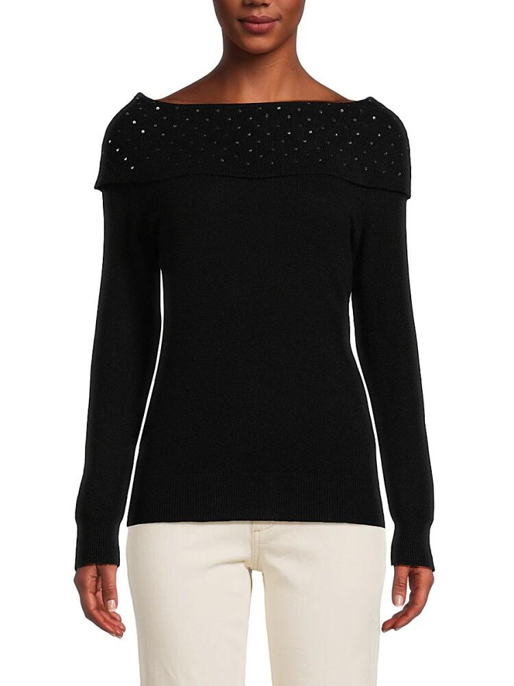 Sofia Cashmere Women's Studded Cashmere Sweater - Black Cover