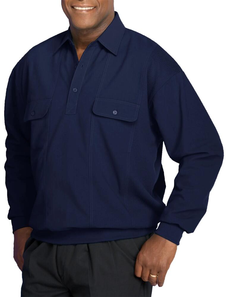 Harbor Bay by DXL Long-Sleeve Mesh Panel Banded-Hem Shirt in Navy Cover