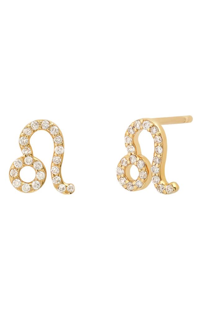 BYCHARI Zodiac Diamond Stud Earrings in 14K Yellow Gold - Leo Cover