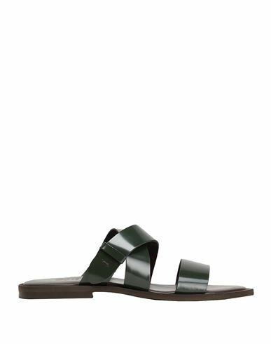 8 By Yoox Polish Leather Cross-strap Sandal Man Sandals Dark green Calfskin Cover