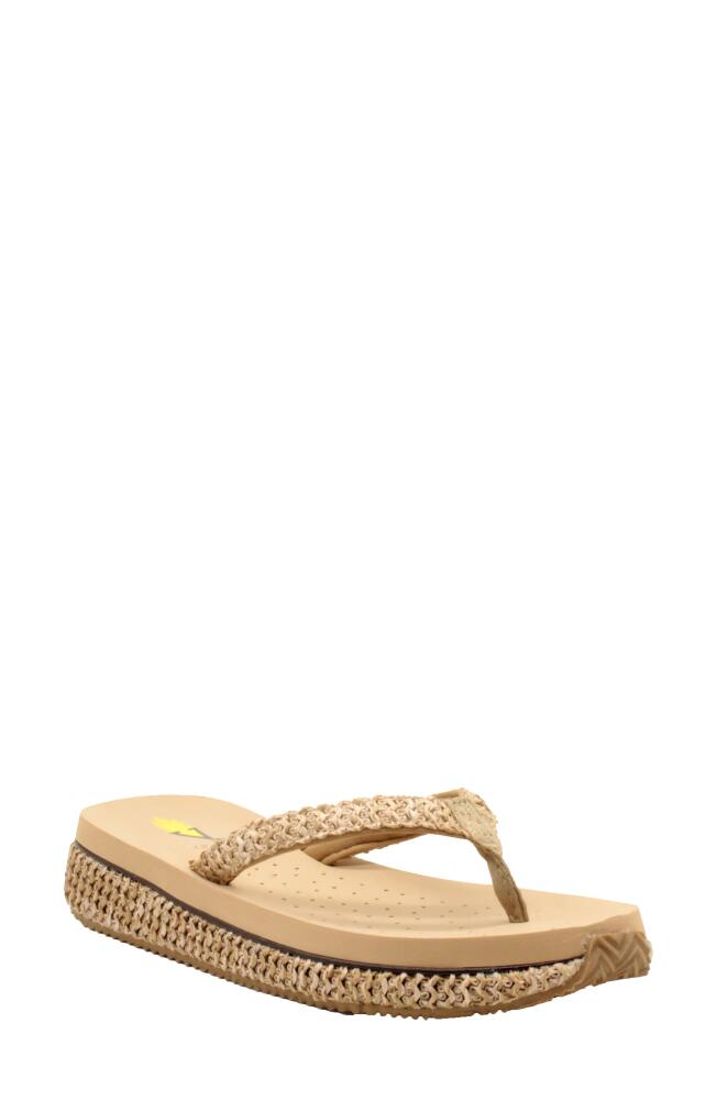 Volatile Palau Platform Flip Flop in Tan Fabric Cover