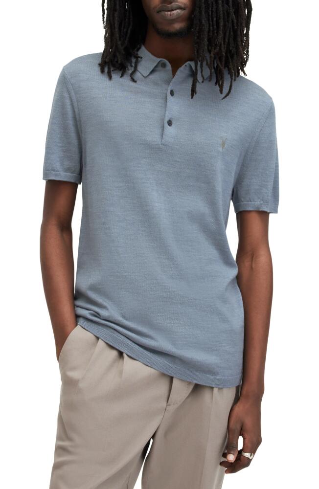 AllSaints Mode Slim Fit Merino Wool Polo in Dusty Blue Cover