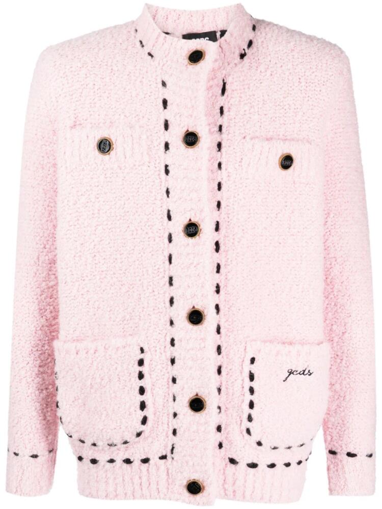 GCDS contrast-stitching bouclé jacket - Pink Cover