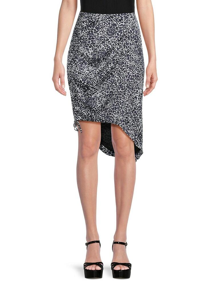 BCBGMAXAZRIA Women's Abstract Print Ruched Asymmetric Skirt - Navy White Cover