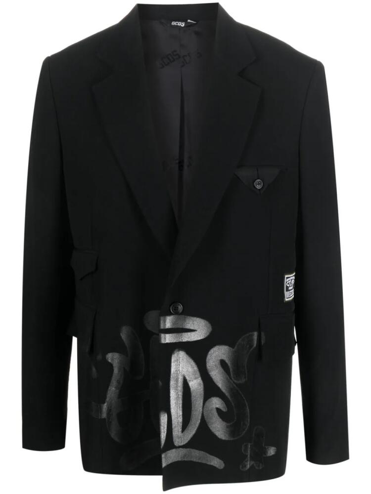 GCDS graffiti-print silk blazer - Black Cover