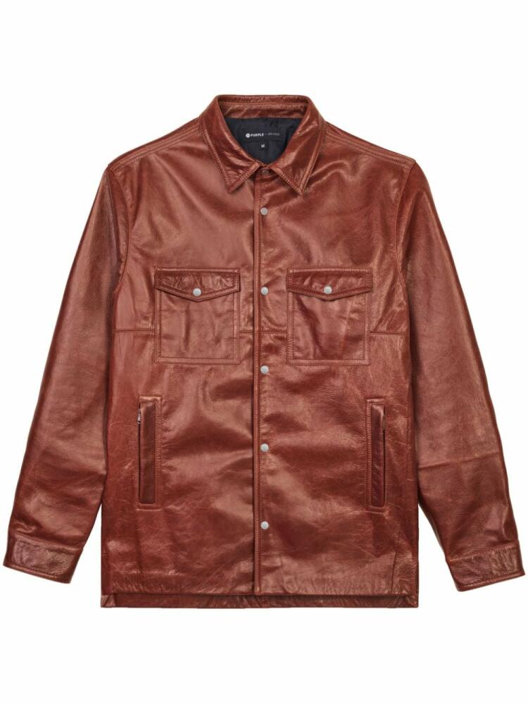 Purple Brand press-stud leather shirt jacket - Brown Cover