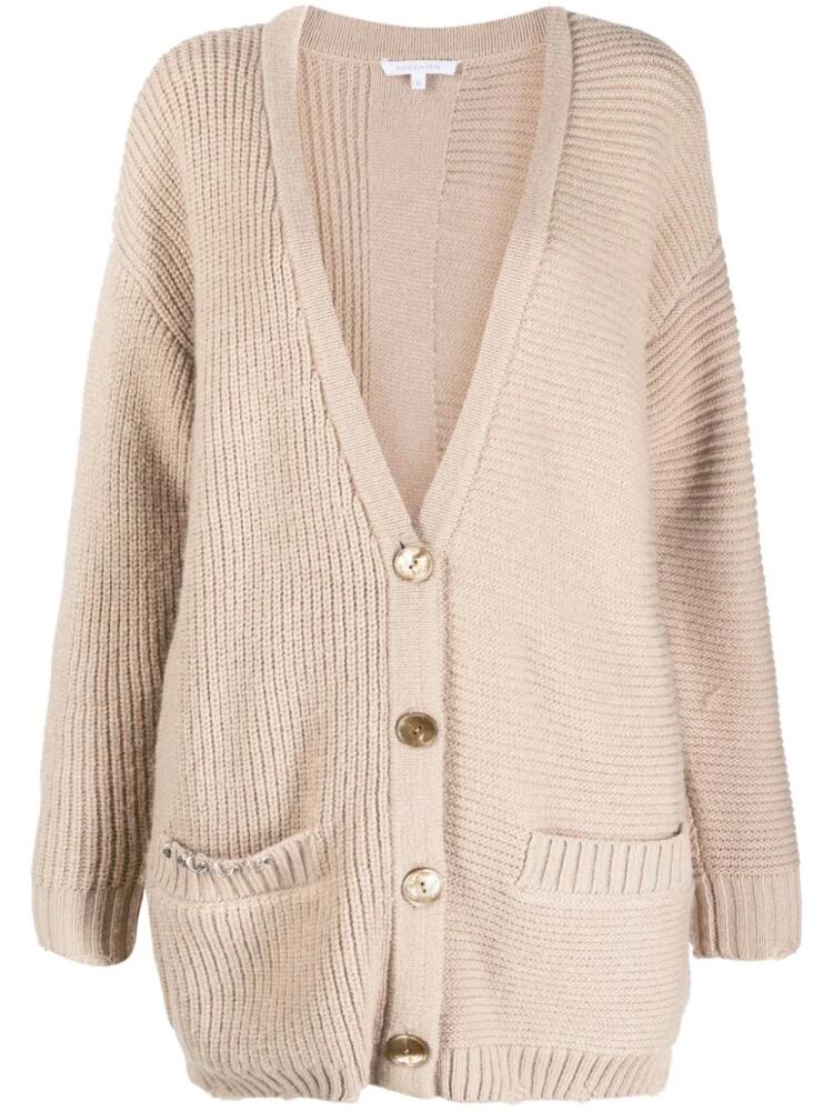 Patrizia Pepe logo-patch piercing-appliqué cardigan - Neutrals Cover