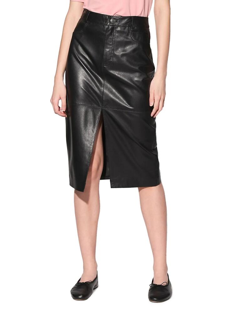 Walter Baker Women's Glynice Front Slit Leather Midi Skirt - Black Cover