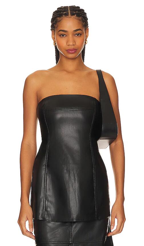 WeWoreWhat Faux Leather Strapless Top in Black Cover