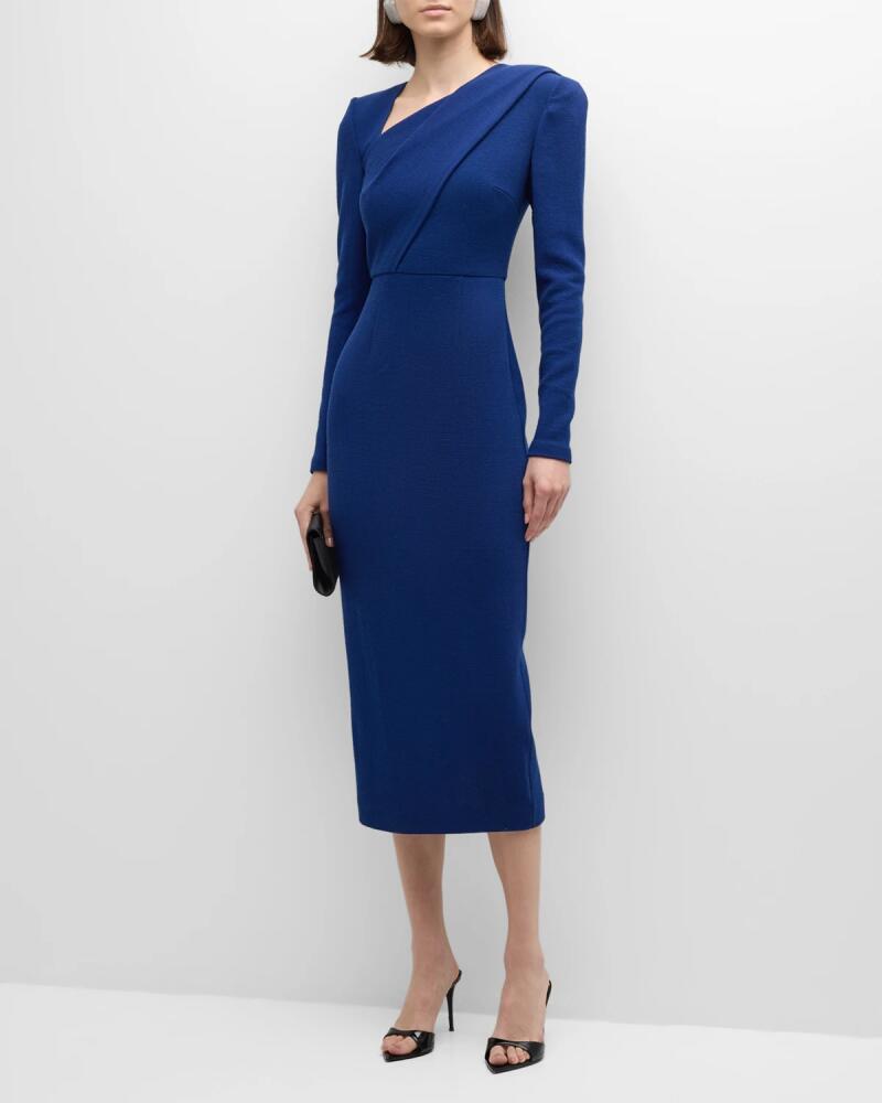 Roland Mouret V-Neck Long-Sleeve Wool Crepe Midi Dress Cover