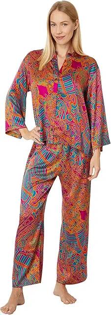 N by Natori Kaleidoscope Satin Mandarin Pajama Pant Set (Fuchsia) Women's Pajama Sets Cover