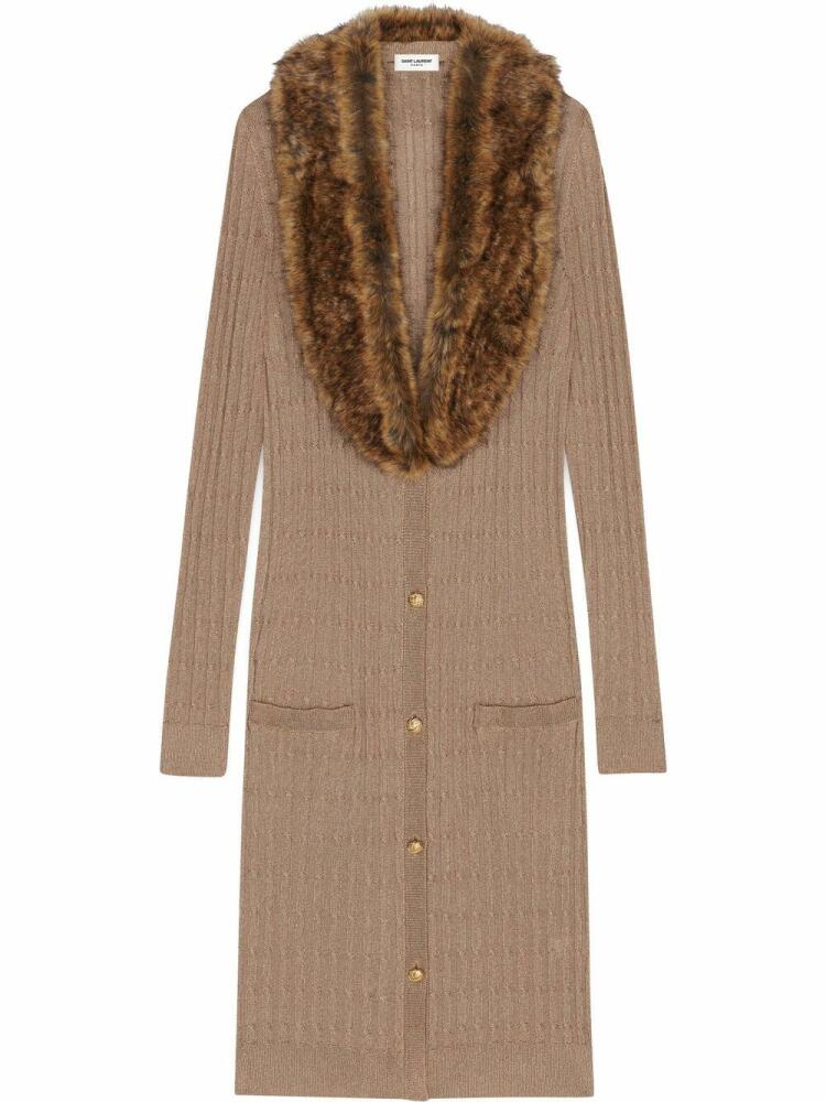 Saint Laurent faux fur-collar cardi-coat - Neutrals Cover