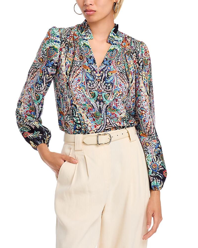 T Tahari Paisley Ruffle Collar Blouse Cover