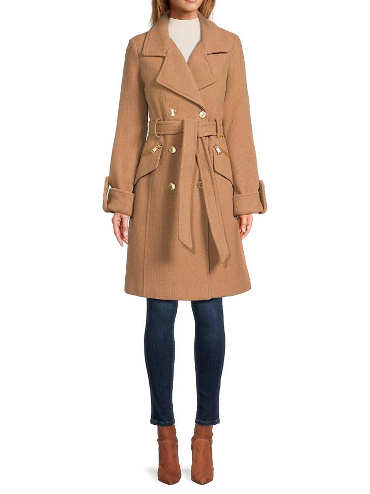 Guess Women's Double Breasted Tie Coat - Camel Cover