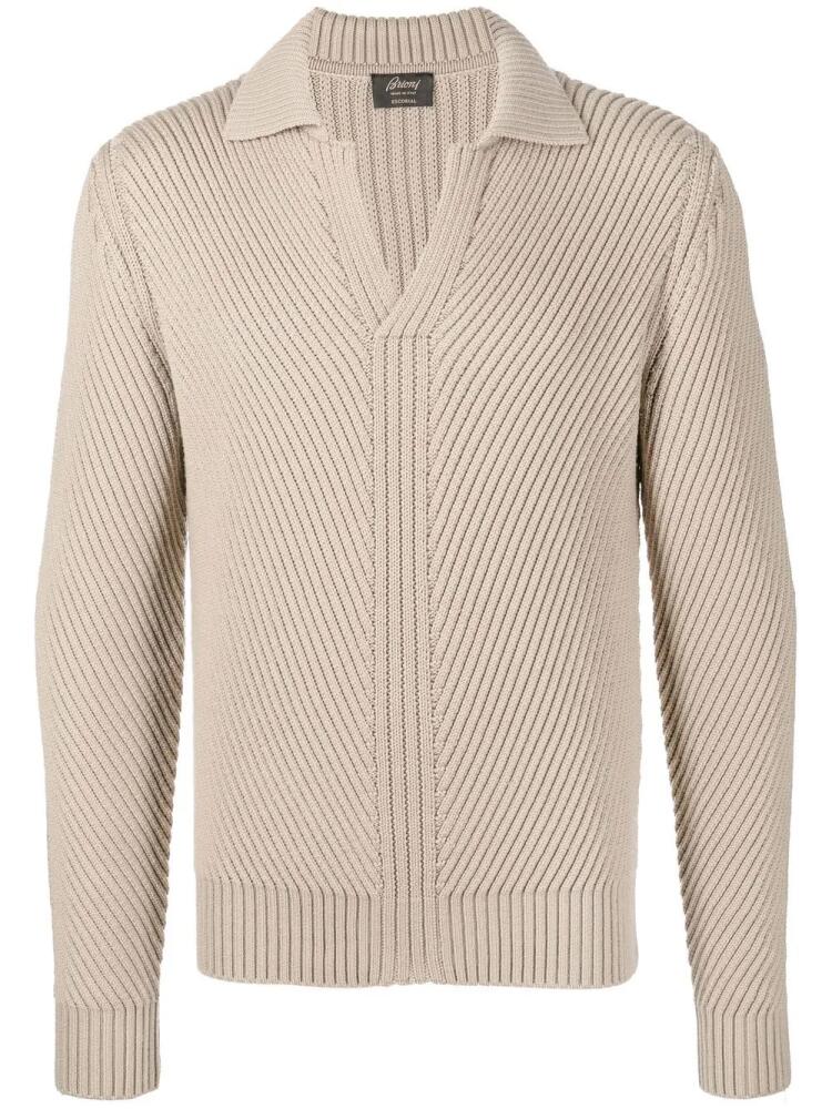 Brioni V-neck ribbed-knit jumper - Neutrals Cover